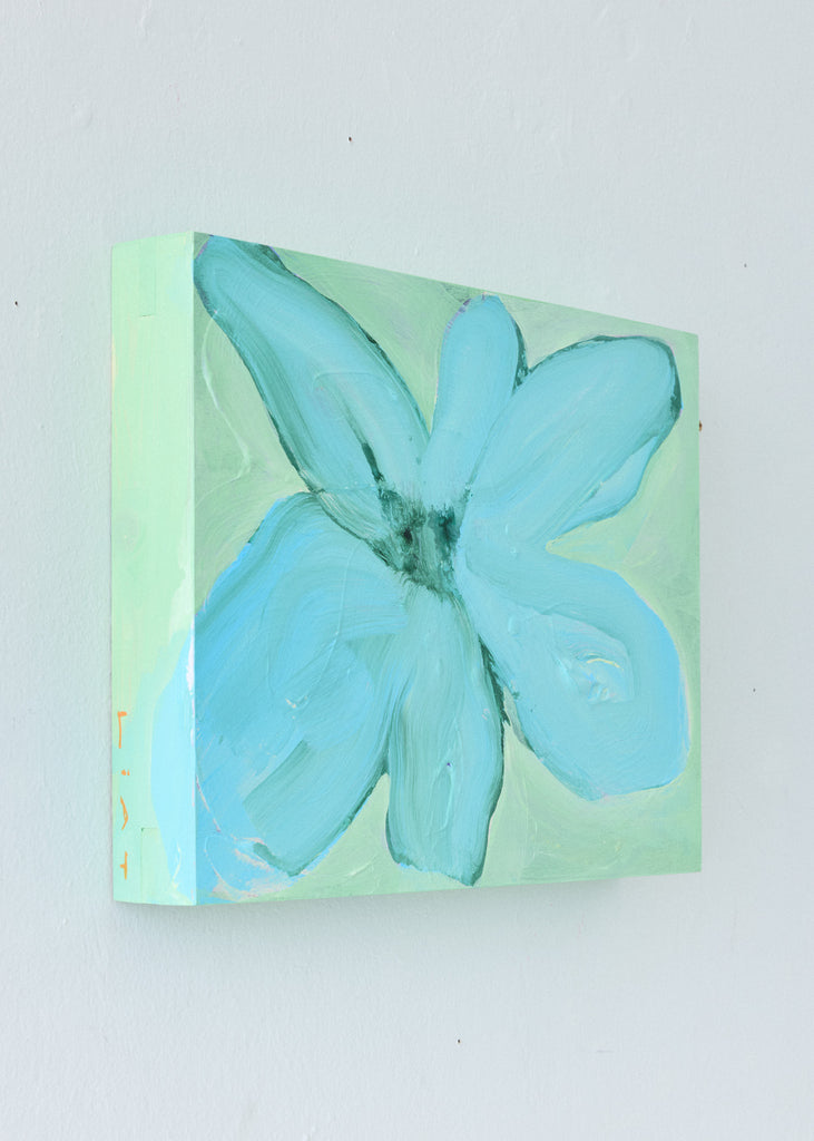 Liat Greenberg Flowers On Wood Painting One-Of-A-Kind Green And Blue Handmade Wall Art Colourful Art Unique Contemporary Artwork Female Artist