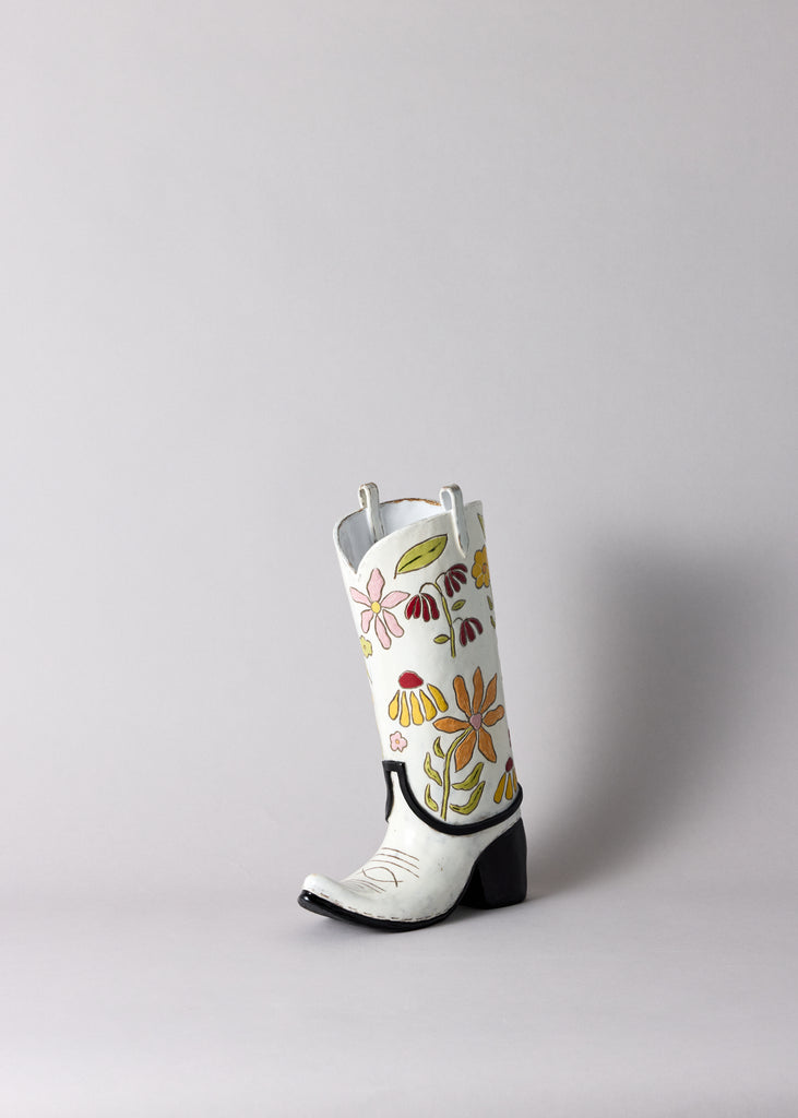 Norea Vass Cowboy Boot Ceramic sculptural vase flowers