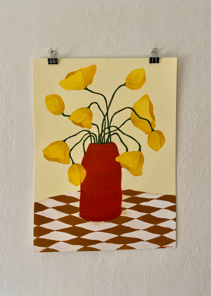Rebecka Hansson Yellow Flowers Unique Oil Painting Handmade Wall Art Figurative Art Contemporary Artwork 